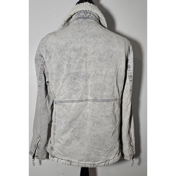 Levi's Jacket Gray Acid Washed Denim Belted Sherpa Moto Punk Streetwear Women M - Picture 4 of 8